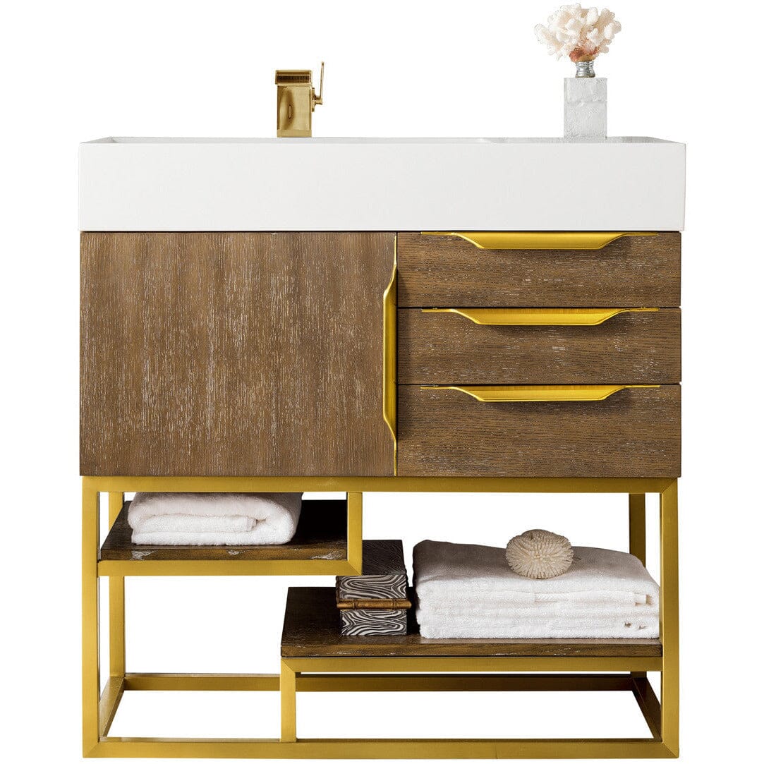 James Martin Columbia 36" Single Vanity Vanity James Martin Latte Oak - Radiant Gold Cabinet Only 