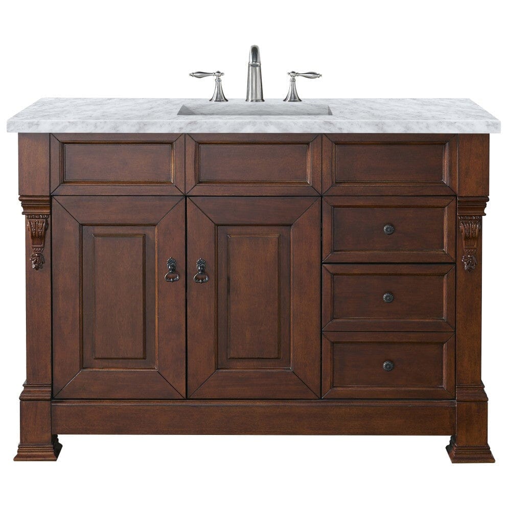 James Martin Brookfield 48" Single Vanity Vanities James Martin Warm Cherry w/ 3 CM Carrara Marble Top 