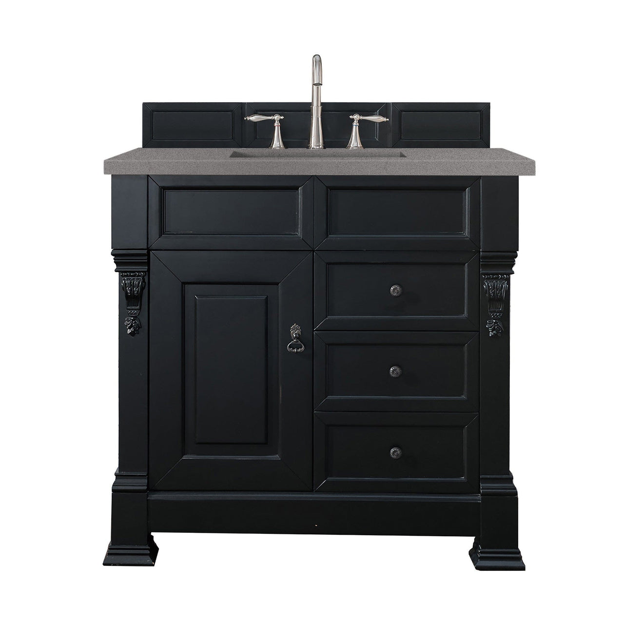 James Martin Brookfield 36" Single Vanity Vanities James Martin Antique Black w/ 3 CM Grey Expo Quartz Top 
