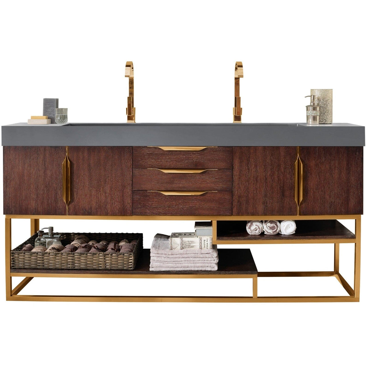 James Martin Columbia 72" Double Vanity Vanity James Martin Coffee Oak - Radiant Gold w/ Dusk Grey Glossy Composite Top 
