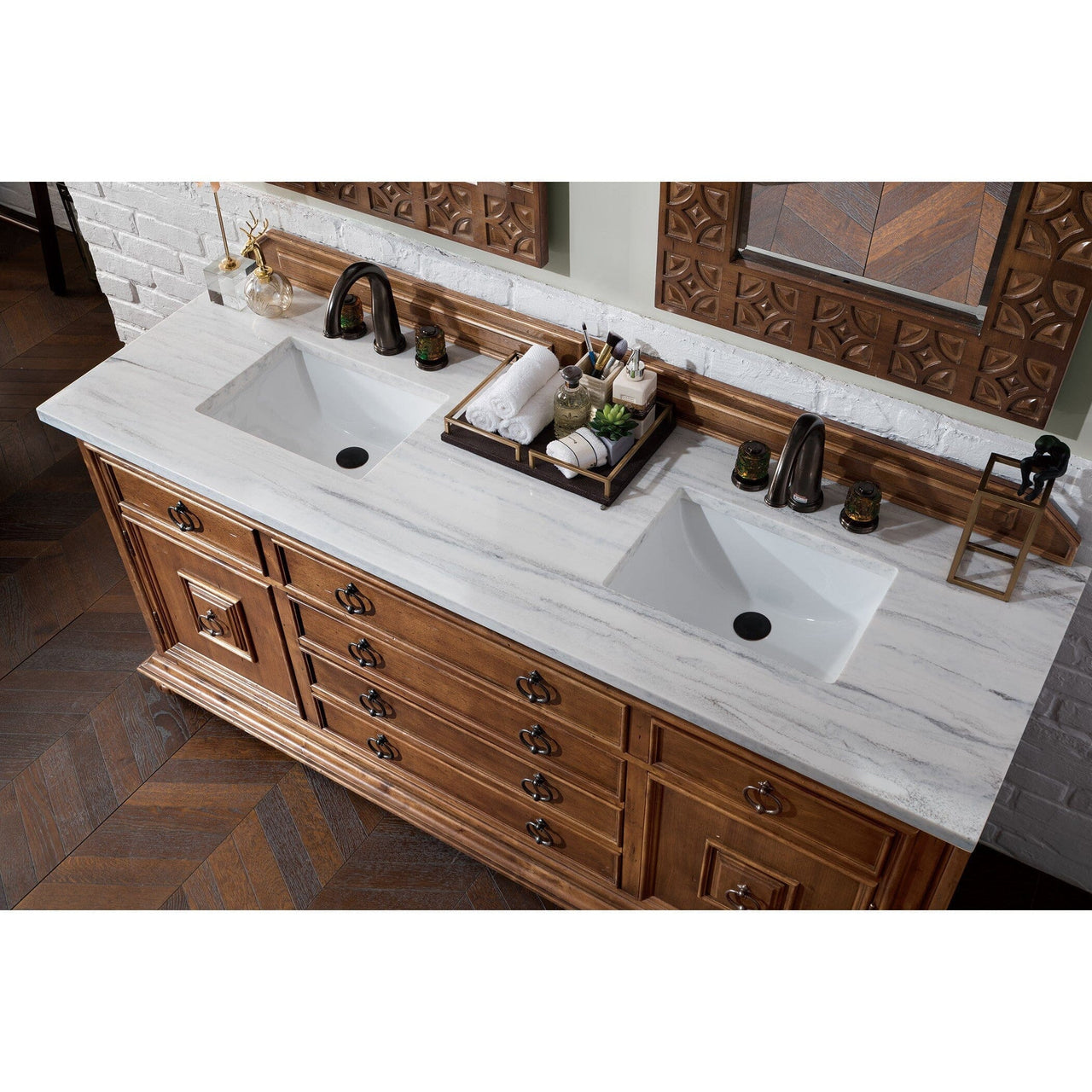 James Martin Mykonos 72" Double Vanity Vanity James Martin Cinnamon w/ 3 CM Arctic Fall Solid Surface Top 