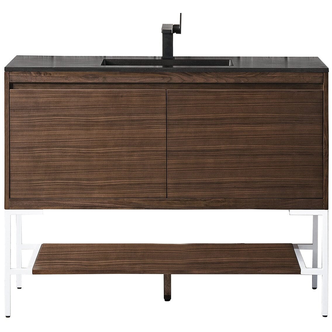 James Martin Milan 47.3" Single Vanity Vanity James Martin Mid Century Walnut - Glossy White w/Charcoal Black Composite Top 