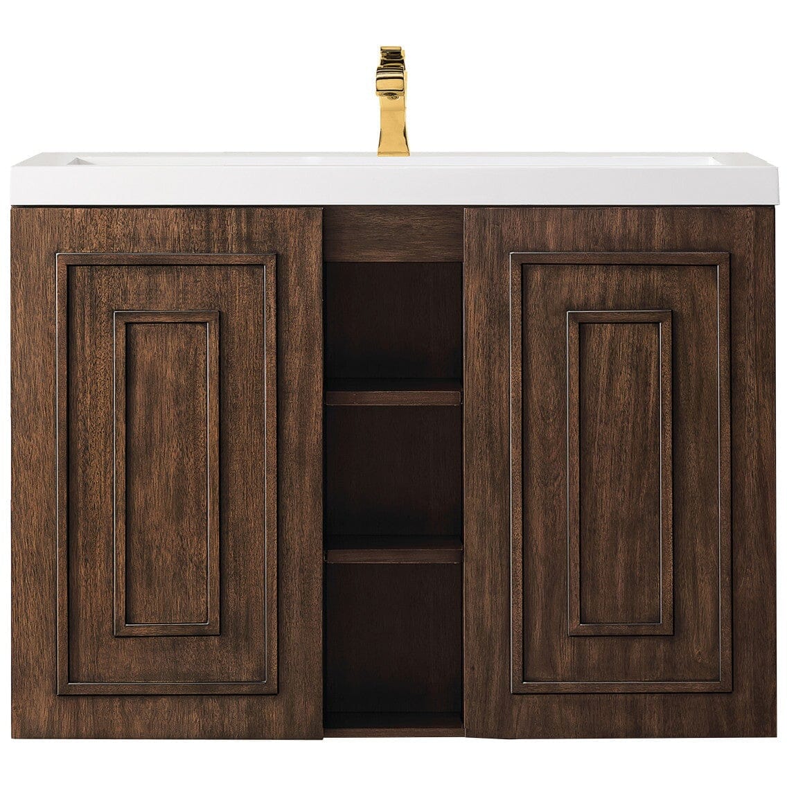 James Martin Alicante' 39.5" Single Vanity Cabinet Vanity James Martin Mid Century Acacia w/ White Glossy Composite Countertop 