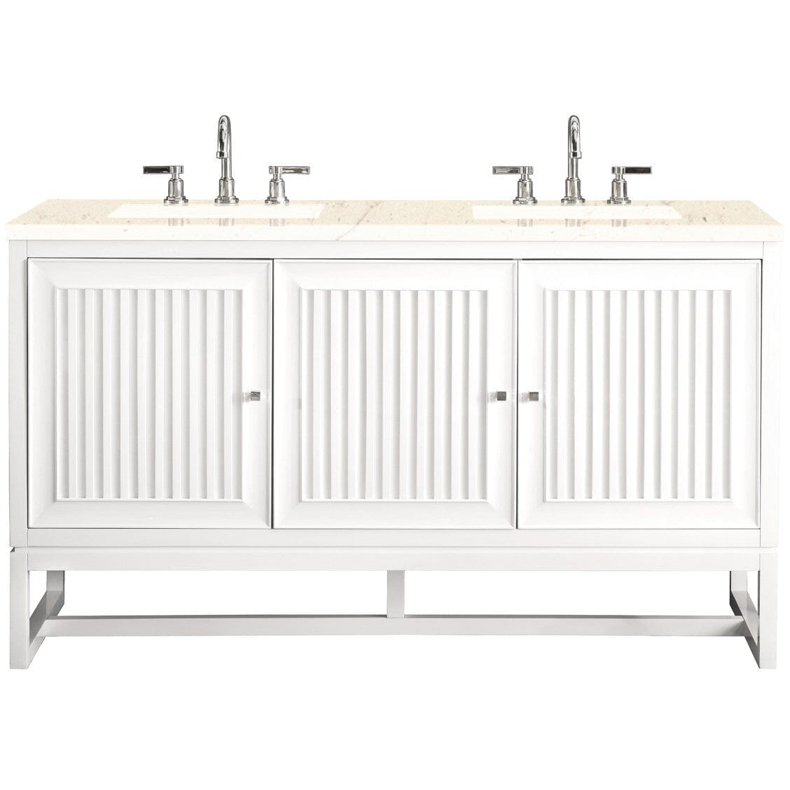 James Martin Athens 60" Double Vanity Vanity James Martin Glossy White w/ 3 CM Eternal Marfil Top 