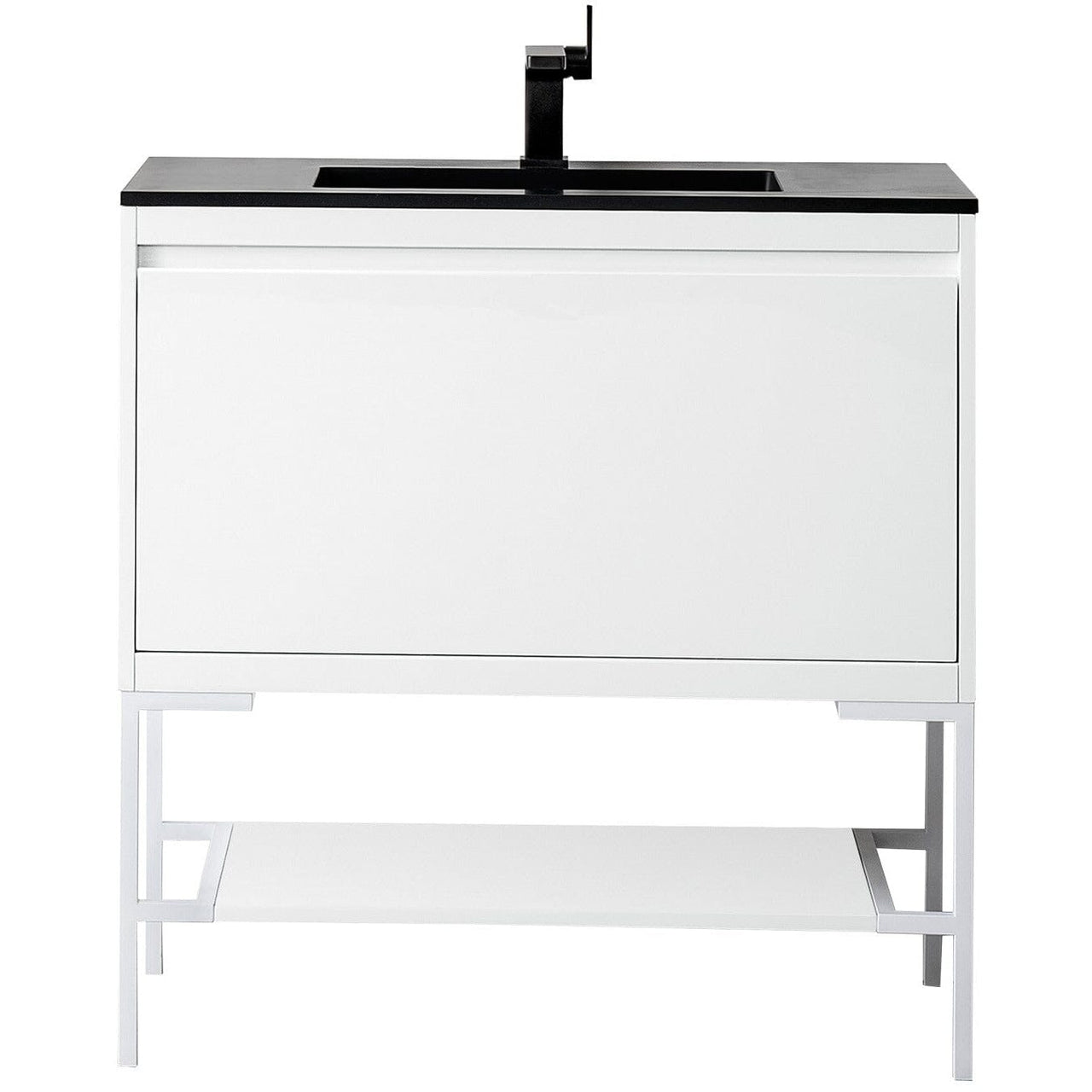 James Martin Milan 35.4" Single Vanity Vanity James Martin Glossy White - Glossy White w/Charcoal Black Composite Top 