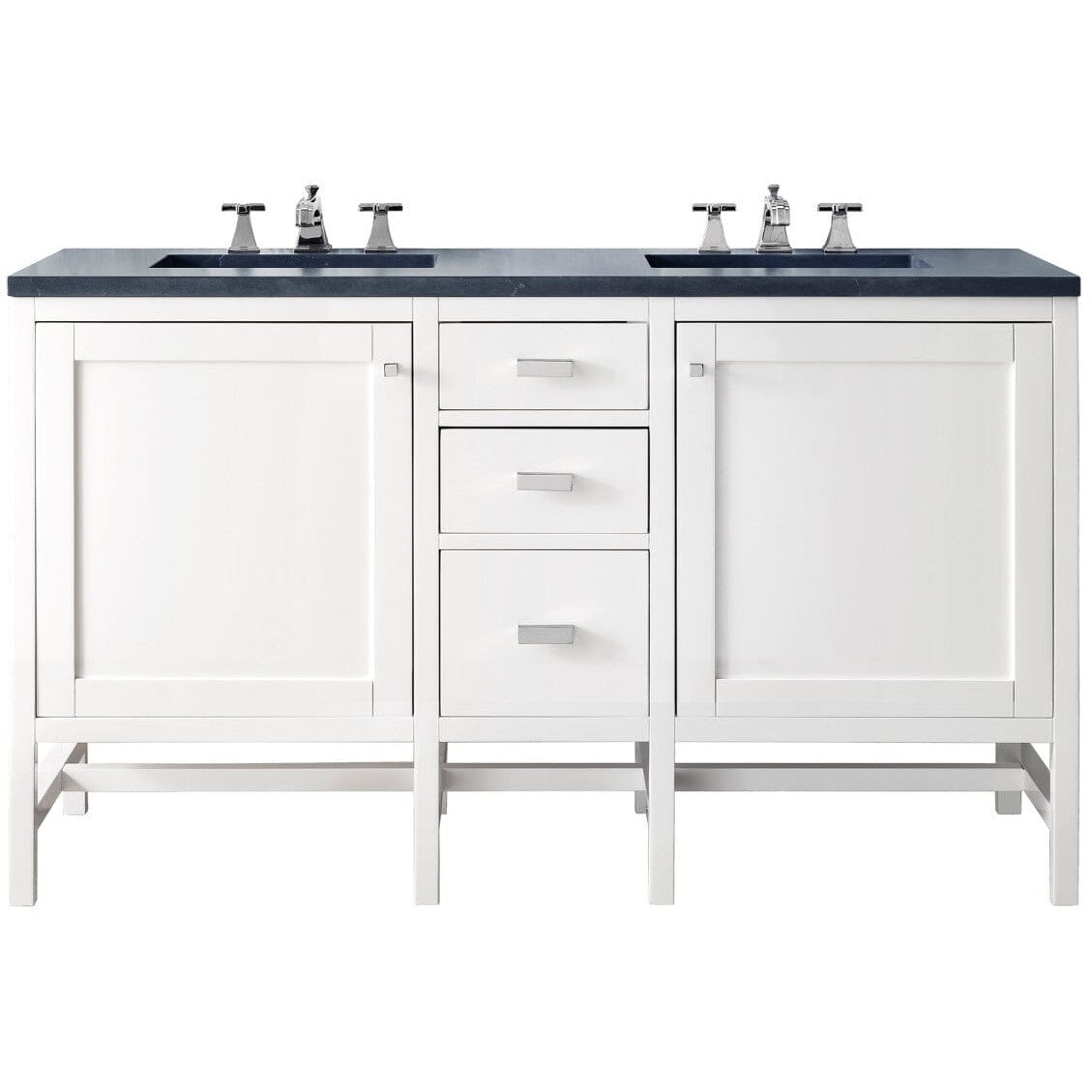 James Martin Addison 60" Double Vanity Vanity James Martin Glossy White w/ 3 CM Charcoal Soapstone Quartz Top 
