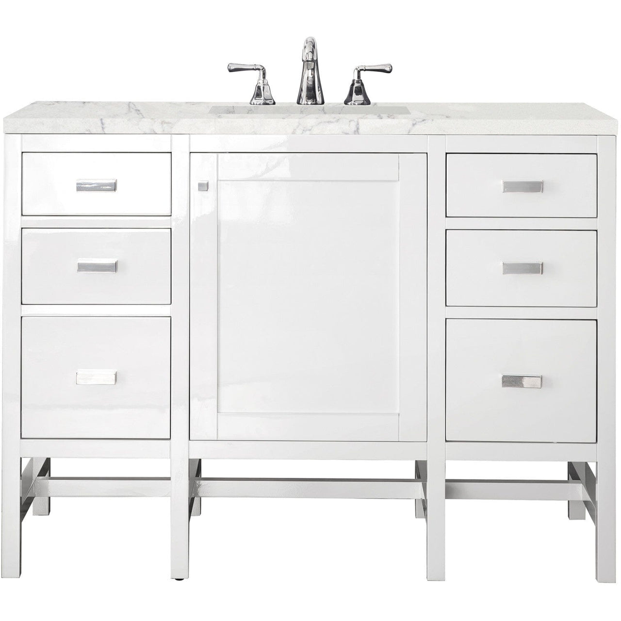 James Martin Addison 48" Single Vanity Vanity James Martin Glossy White w/ 3 CM Eternal Jasmine Pearl Quartz Top 