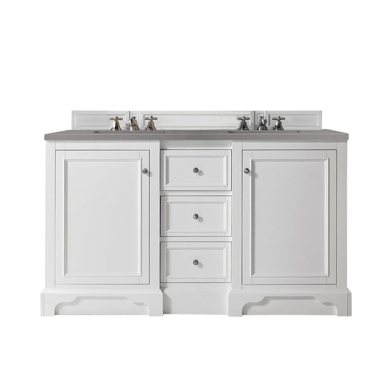 James Martin De Soto 60" Double Vanity Vanity James Martin Bright White w/ 3 CM Grey Expo Quartz Top 
