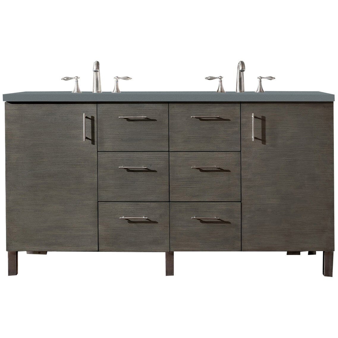 James Martin Metropolitan 60" Double Vanity Vanity James Martin Silver Oak w/ 3 CM Cala Blue Quartz Top 