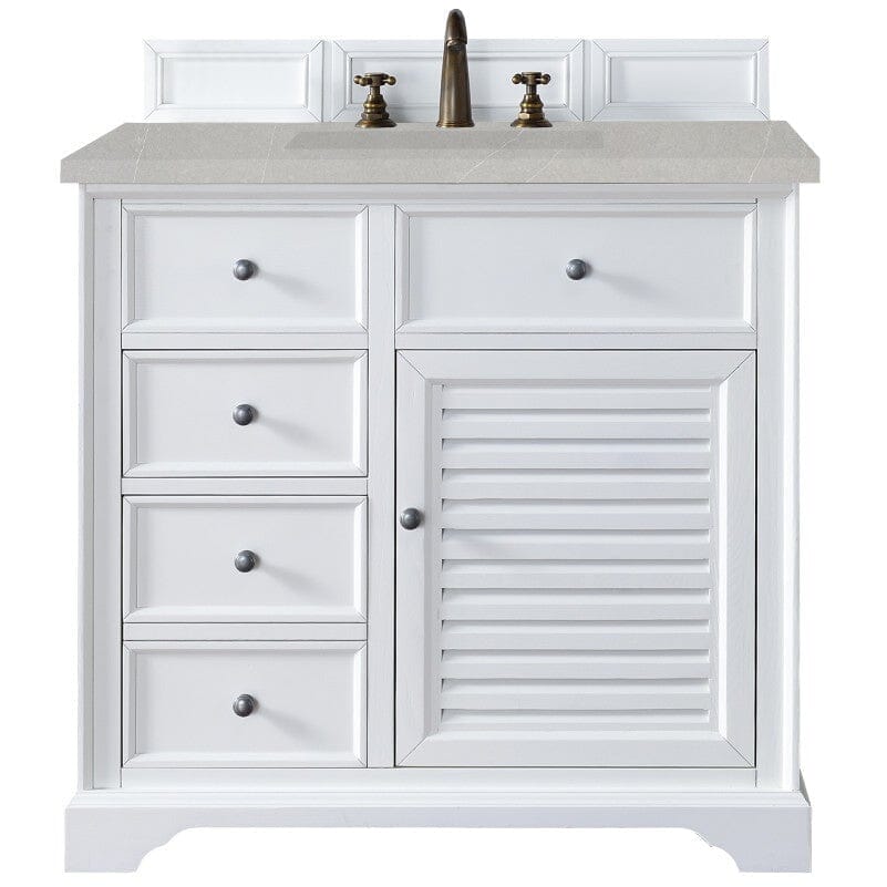 James Martin Savannah 36" Single Vanity Vanity James Martin Bright White w/ 3 CM Eternal Serena Quartz Top 