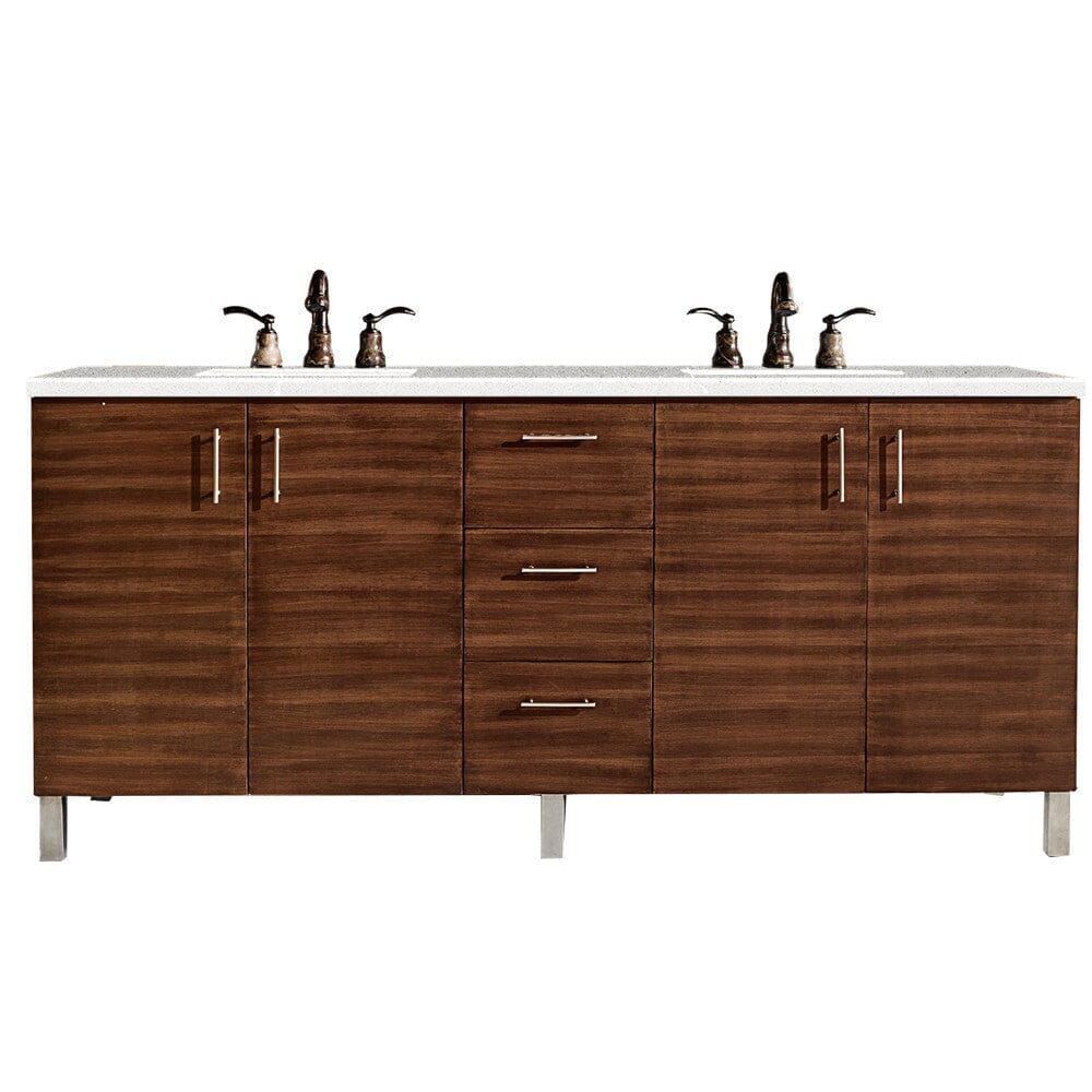 James Martin Metropolitan 72" Double Vanity Vanity James Martin American Walnut w/ 3 CM Eternal Serena Quartz Top 