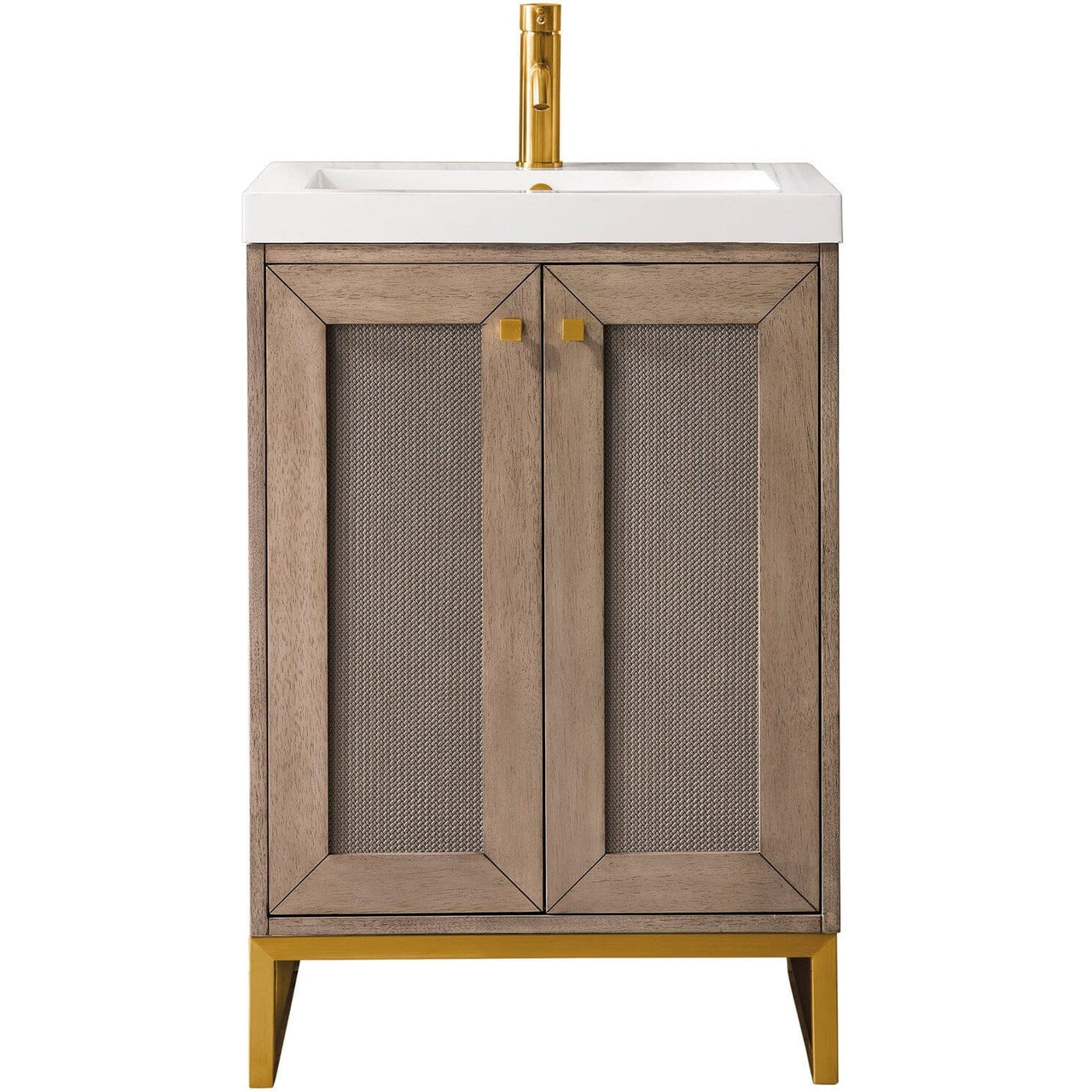 James Martin Chianti 24" Single Vanity Vanity James Martin Whitewashed Walnut - Radiant Gold w/ White Glossy Composite Countertop 