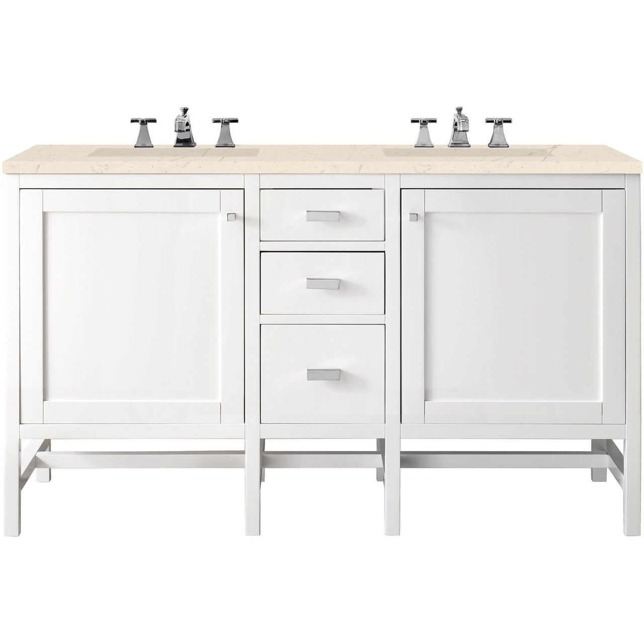 James Martin Addison 60" Double Vanity Vanity James Martin Glossy White w/ 3 CM Eternal Marfil Top 