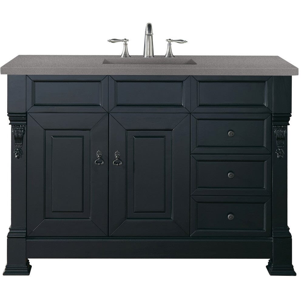James Martin Brookfield 48" Single Vanity Vanities James Martin Antique Black w/ 3 CM Grey Expo Quartz Top 