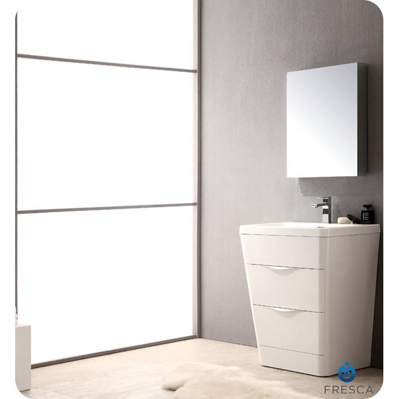 Fresca Milano 26" Glossy White Modern Vanity w/ Medicine Cabinet Free Faucet Vanity Fresca 