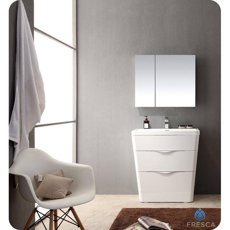 Fresca Milano 32" Glossy White Modern Vanity w/ Medicine Cabinet Free Faucet Vanity Fresca 