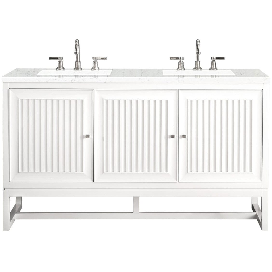 James Martin Athens 60" Double Vanity Vanity James Martin Glossy White w/ 3 CM Eternal Jasmine Pearl Quartz Top 