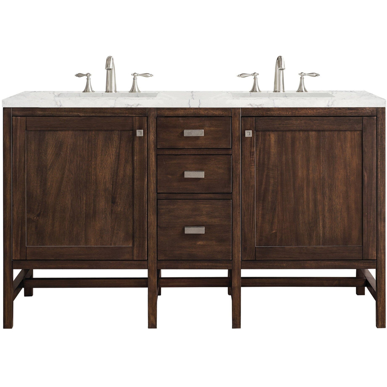 James Martin Addison 60" Double Vanity Vanity James Martin Mid Century Acacia w/ 3 CM Eternal Jasmine Pearl Quartz Top 
