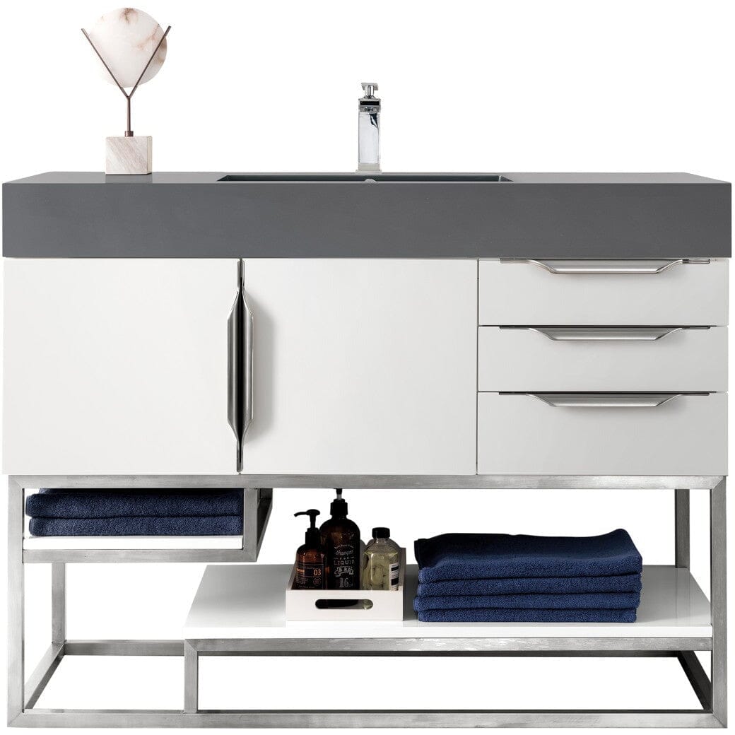 James Martin Columbia 48" Single Vanity Vanity James Martin Glossy White w/ Dusk Grey Glossy Composite Top 