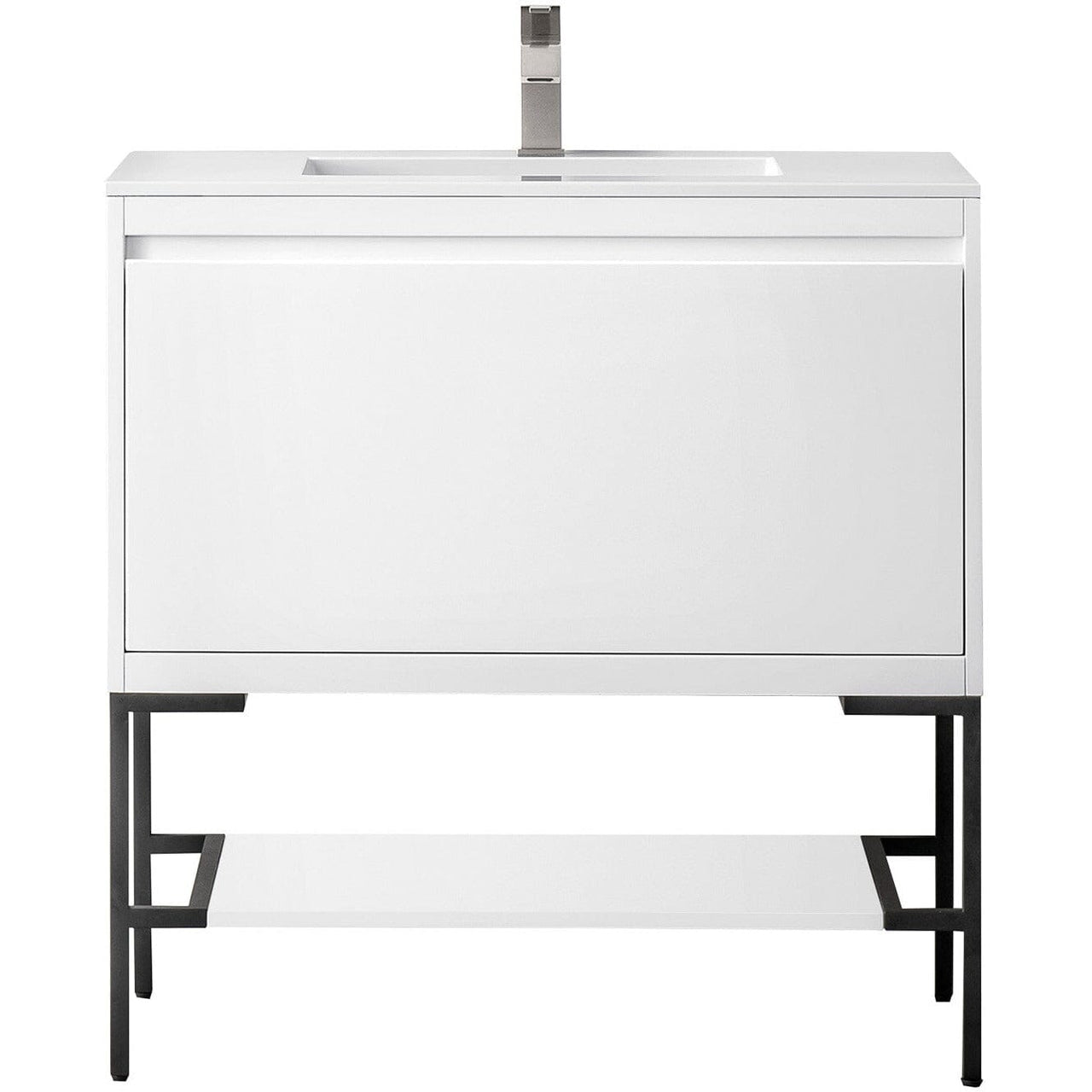 James Martin Milan 35.4" Single Vanity Vanity James Martin Glossy White - Matte Black w/Glossy White Composite Top 