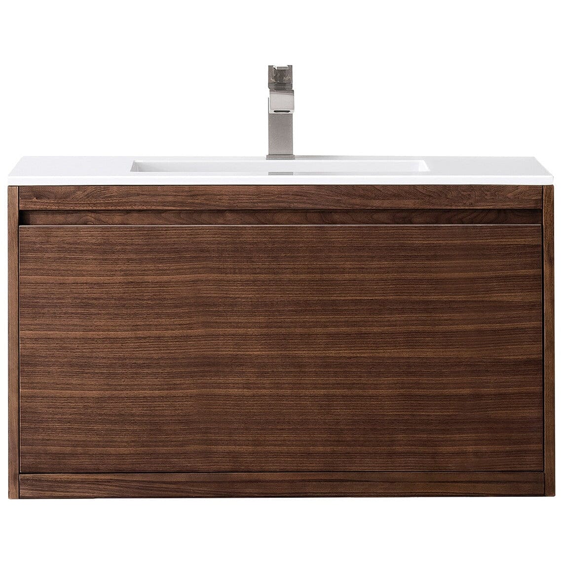 James Martin Milan 35.4" Single Vanity Vanity James Martin Mid Century Walnut w/Glossy White Composite Top 