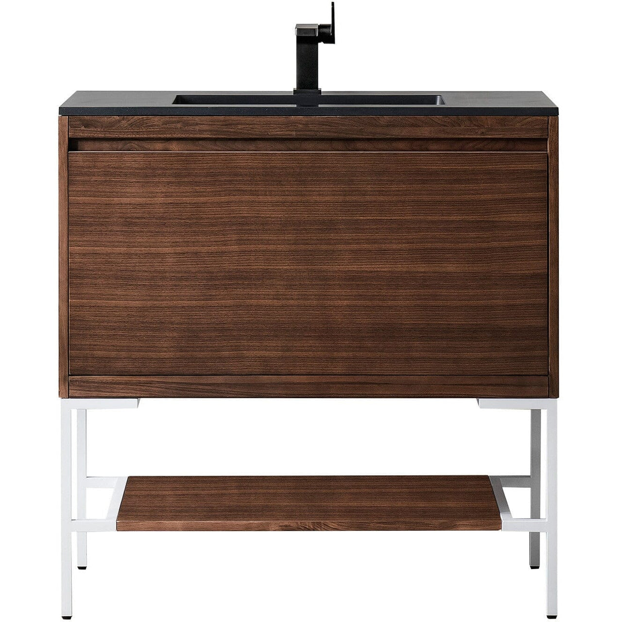 James Martin Milan 35.4" Single Vanity Vanity James Martin Mid Century Walnut - Glossy White w/Charcoal Black Composite Top 