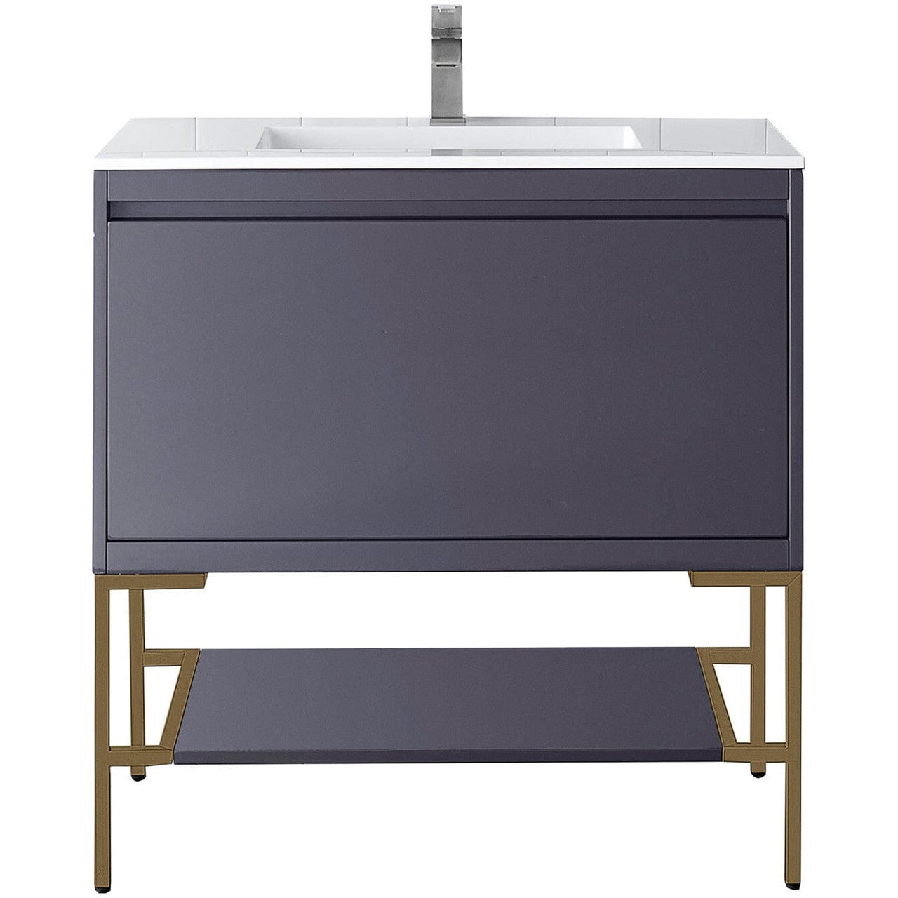 James Martin Milan 35.4" Single Vanity Vanity James Martin Modern Grey - Radiant Gold w/Glossy White Composite Top 
