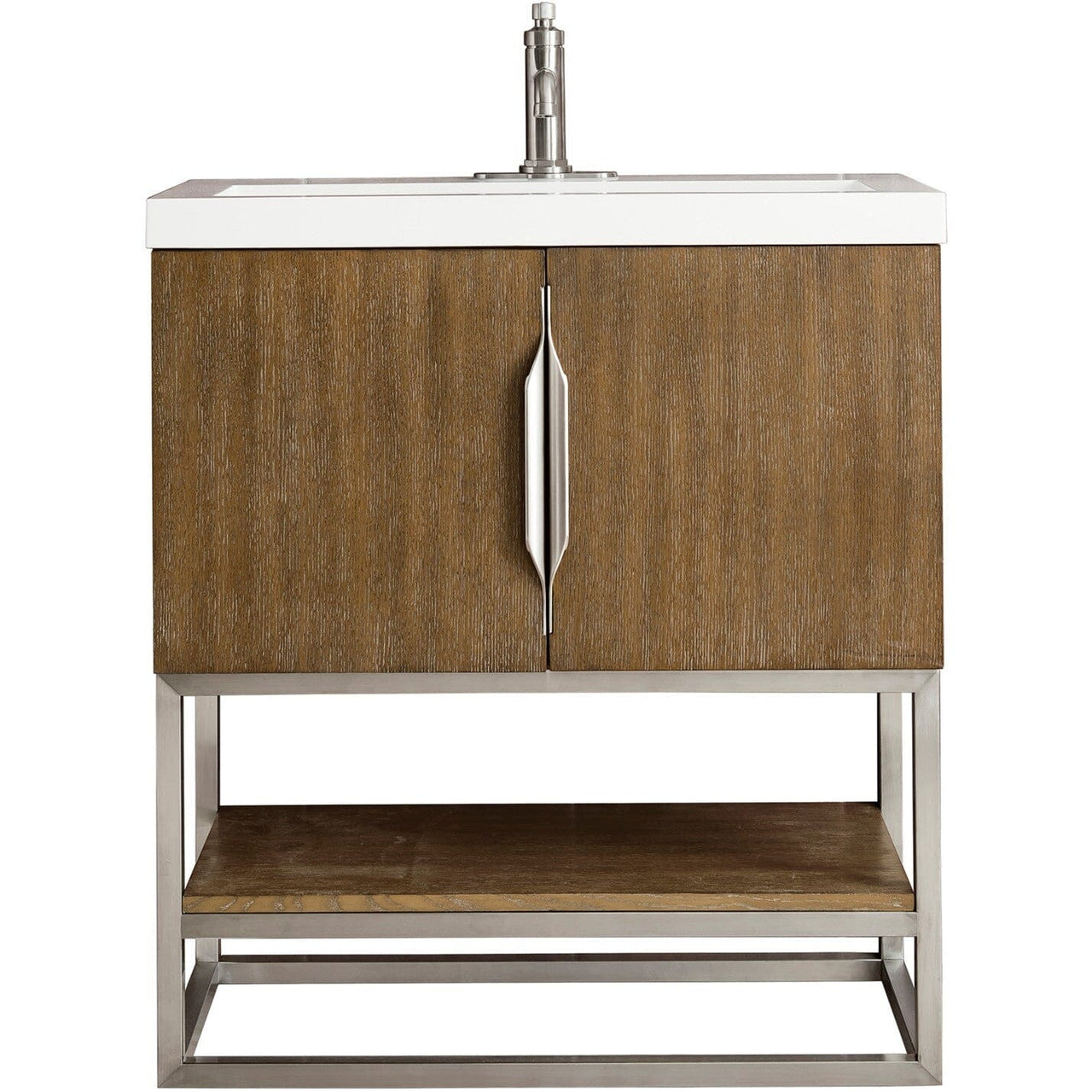 James Martin Columbia 31.5" Single Vanity Vanity James Martin Latte Oak - Brushed Nickel w/ White Glossy Composite Countertop 
