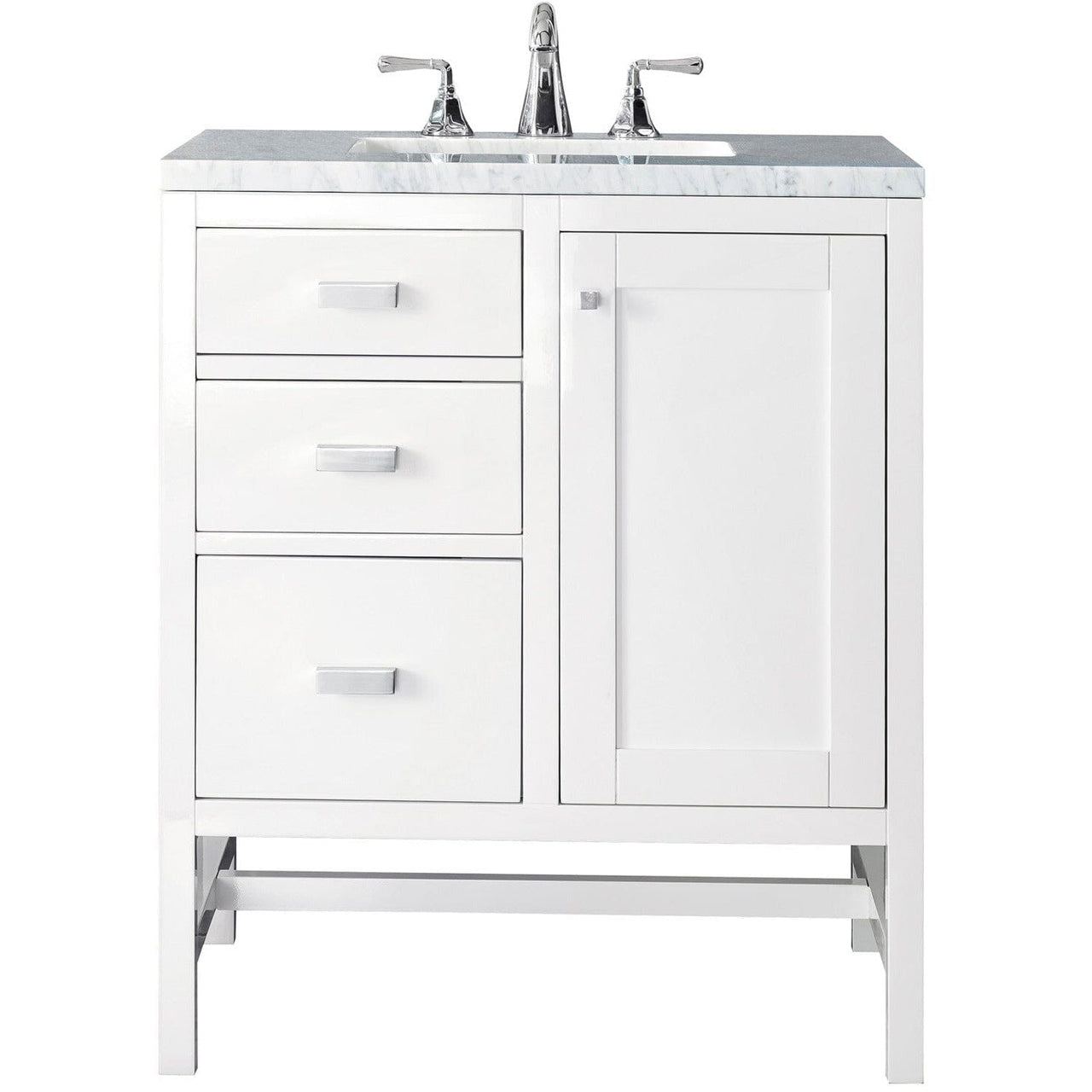 James Martin Addison 30" Single Vanity Vanity James Martin Glossy White w/ 3 CM Arctic Fall Solid Surface Countertop 