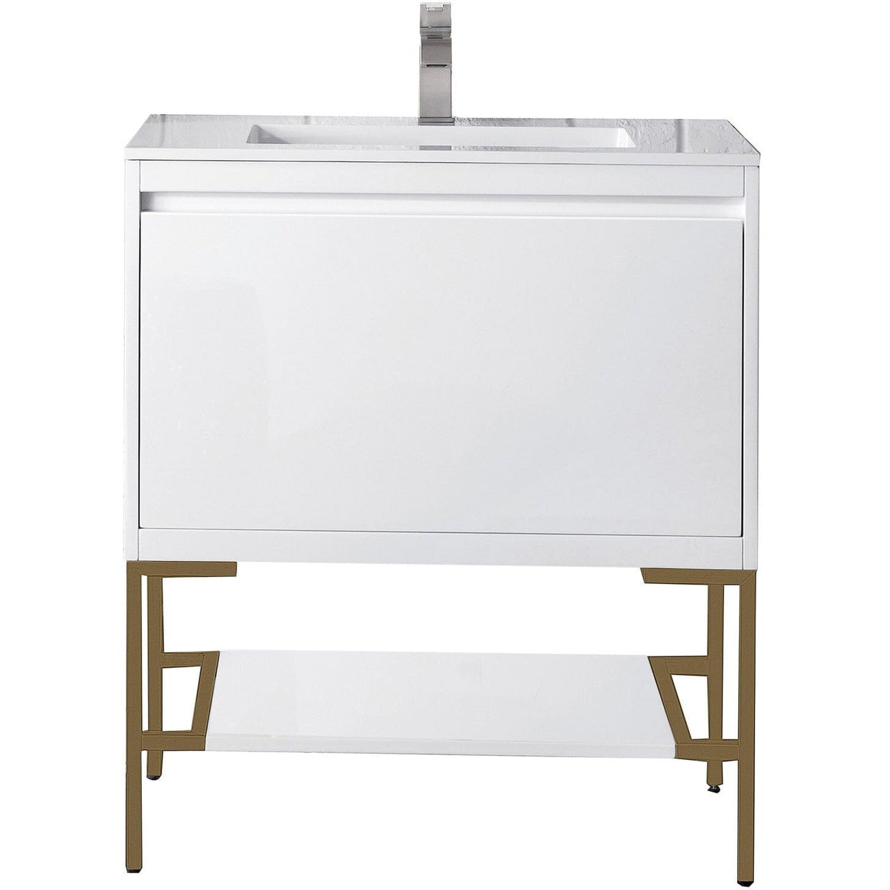 James Martin Milan 31.5" Single Vanity with Base Vanity James Martin Glossy White - Radiant Gold w/Glossy White Composite Top 