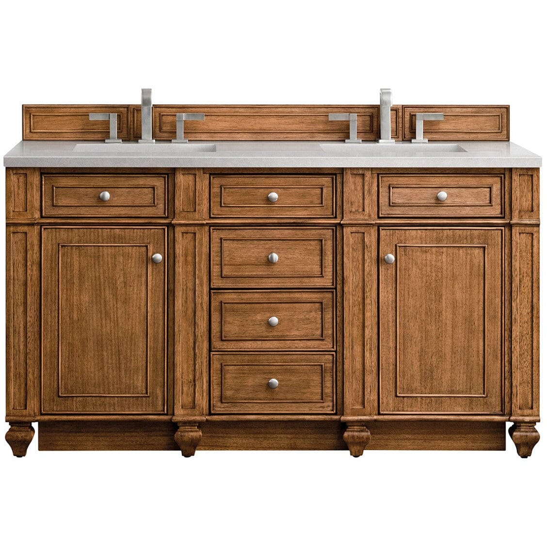 James Martin Bristol 60" Double Vanity Vanity James Martin Saddle Brown w/ 3 CM Eternal Serena Quartz Top 