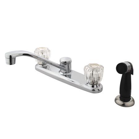 Kingston Brass Americana Centerset with Acrylic Handles and Side Sprayer, Chrome Kitchen Faucet Kingston Brass 