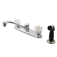 Thumbnail for Kingston Brass Americana Centerset with Acrylic Handles and Side Sprayer, Chrome Kitchen Faucet Kingston Brass 