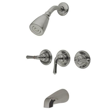 Kingston Brass Magellan 3-Handle Tub and Shower Faucet with Water Savings Showerhead, Satin Nickel Tub Shower Sets Kingston Brass 