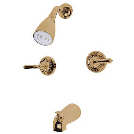 Kingston Brass Magellan 2-Handle Tub and Shower Faucet with Water Savings Showerhead, Polished Brass Tub Shower Sets Kingston Brass 