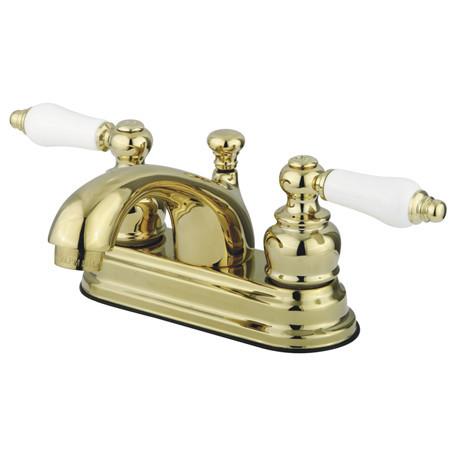 Kingston Brass Vintage Centerset Lavatory Faucet with Porcelain Lever Handles and Retail Pop-Up, Polished Brass Bathroom Faucet Kingston Brass 