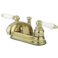 Thumbnail for Kingston Brass Vintage Centerset Lavatory Faucet with Porcelain Lever Handles and Retail Pop-Up, Polished Brass Bathroom Faucet Kingston Brass 