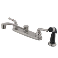Thumbnail for Kingston Brass Magellan Centerset Faucet with Lever Handles and Sprayer, Satin Nickel Kitchen Faucet Kingston Brass 