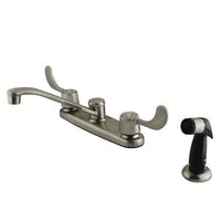 Thumbnail for Kingston Brass Magellan Centerset Faucet with Blade Handle and Sprayer, Satin Nickel Kitchen Faucet Kingston Brass 