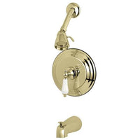 Thumbnail for Kingston Brass GKB3632PL Water Saving Restoration Tub and Shower Faucet with Porcelain Lever Handles, Polished Brass Tub Shower Sets Kingston Brass 