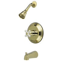 Thumbnail for Kingston Brass Water Saving Restoration Tub and Shower Faucet with Porcelain Cross Handles, Polished Brass Tub Shower Sets Kingston Brass 