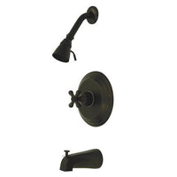 Thumbnail for Kingston Brass Restoration Tub and Shower Faucet with Cross Handles, Oil Rubbed Bronze Tub Shower Sets Kingston Brass 