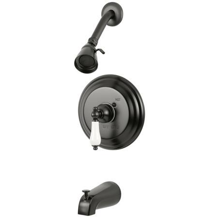 Kingston Brass GKB3635PL Water Saving Restoration Tub and Shower Faucet with Porcelain Lever Handles, Oil Rubbed Bronze Tub Shower Sets Kingston Brass 