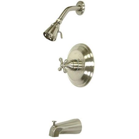 Kingston Brass GKB3638AX Water Saving Restoration Tub and Shower Faucet with Cross Handles, Satin Nickel Tub Shower Sets Kingston Brass 