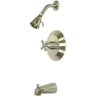 Thumbnail for Kingston Brass GKB3638AX Water Saving Restoration Tub and Shower Faucet with Cross Handles, Satin Nickel Tub Shower Sets Kingston Brass 