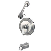 Thumbnail for Kingston Brass GKB3638PL Water Saving Restoration Tub and Shower Faucet with Porcelain Lever Handles, Satin Nickel Tub Shower Sets Kingston Brass 