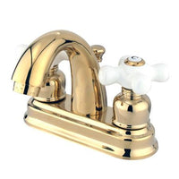 Thumbnail for Kingston Brass GKB5612PX Water Saving Restoration Centerset Lavatory Faucet with Porcelain Cross Handles, Polished Brass Bathroom Faucet Kingston Brass 