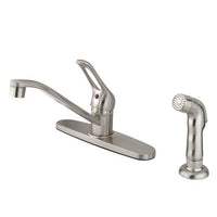Thumbnail for Kingston Brass GKB562SNSP Water Saving Wyndham Centerset Kitchen Faucet with Single Loop Handle and Matching Side Sprayer, Satin Nickel Kitchen Faucet Kingston Brass 