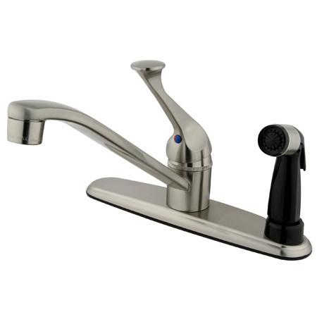 Kingston Brass Chatham Centerset with Single Lever Handle and Black Deck Sprayer, Satin Nickel Kitchen Faucet Kingston Brass 