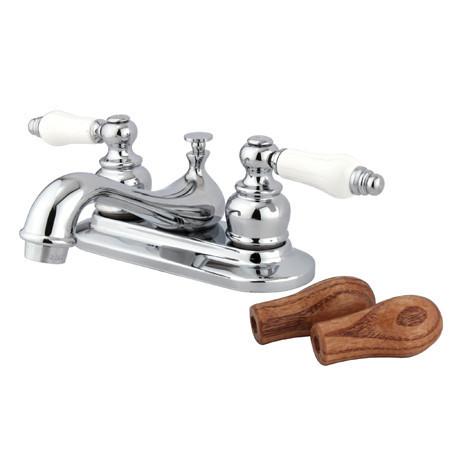 Kingston Brass GKB601B Water Saving Restoration Centerset Lavatory Faucet with Ceramic & Oak Handles, Chrome Bathroom Faucet Kingston Brass 